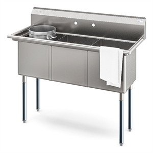 Pemberly Row 51&quot Three Compartment Commercial Sink 18 Gauge Stainless Steel