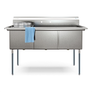 Pemberly Row 60&quot Three Compartment Commercial Sink 18-Gauge Stainless Steel