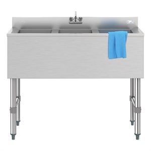 Pemberly Row 38&quot 3-Compartment Bar Sink with 3&quot Backsplash & Low Lead Faucet