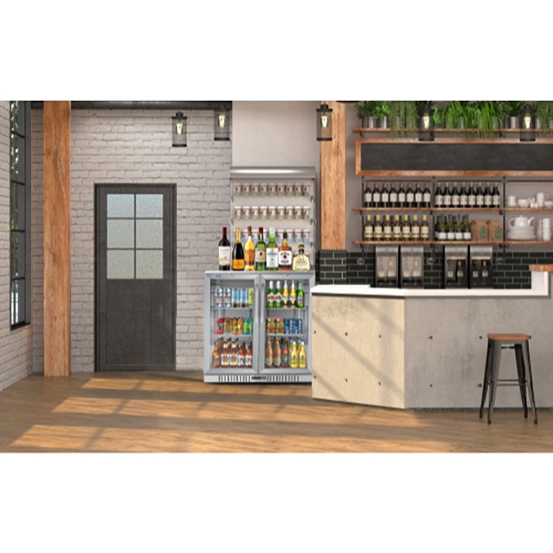 Pemberly Row 2-Door Stainless Steel Back Bar Cooler Refrigerator in Silver