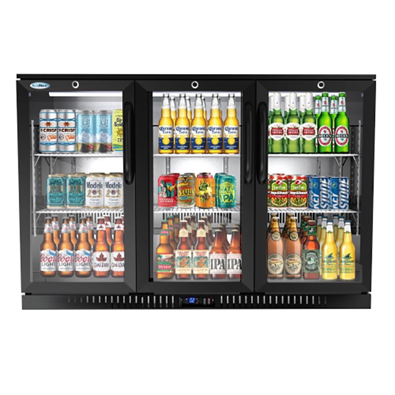 Pemberly Row 3-Door Metal Back Bar Cooler Counter Height Refrigerator in Black