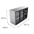 Pemberly Row 3-Door Metal Back Bar Cooler Counter Height Refrigerator in Black