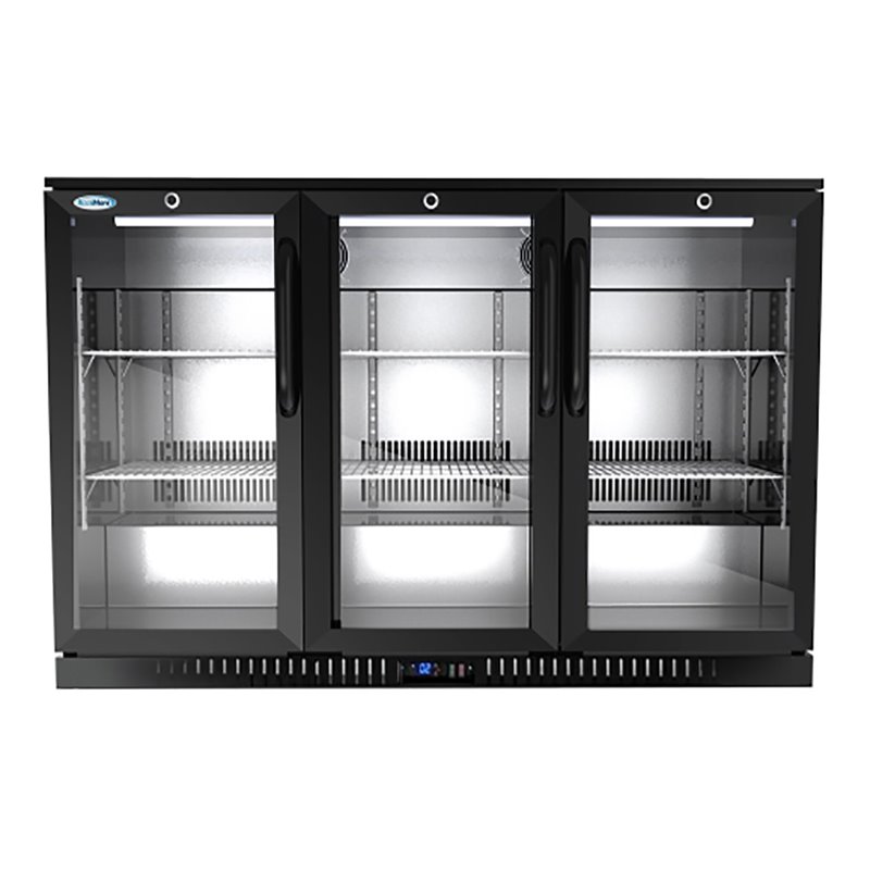 Pemberly Row 3-Door Metal Back Bar Cooler Counter Height Refrigerator in Black