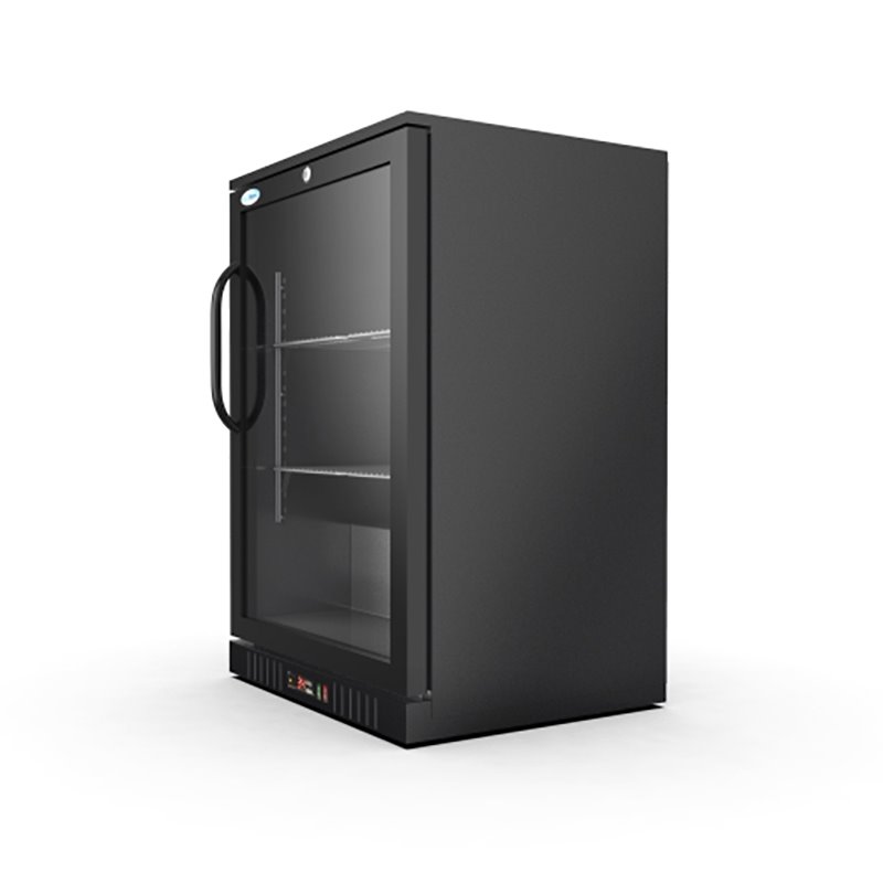 Pemberly Row 1-Door Metal Back Bar Cooler Counter Height Refrigerator in Black