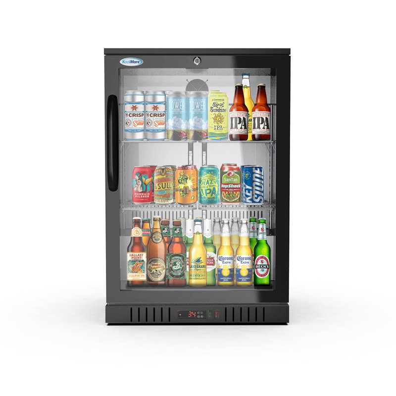 Pemberly Row 1-Door Metal Back Bar Cooler Counter Height Refrigerator in Black