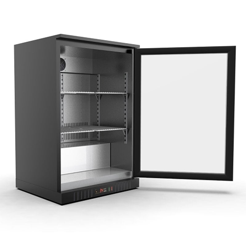 Pemberly Row 1-Door Metal Back Bar Cooler Counter Height Refrigerator in Black