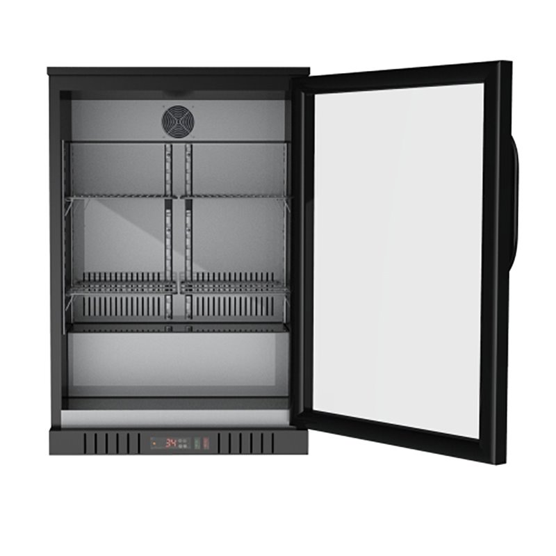 Pemberly Row 1-Door Metal Back Bar Cooler Counter Height Refrigerator in Black