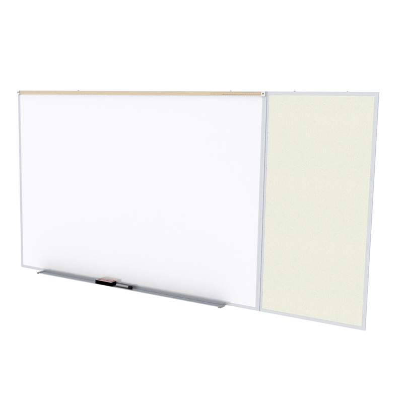 Pemberly Row Vinyl 4' x 16' Bulletin & Magnetic Whiteboard C-Set in Ivory