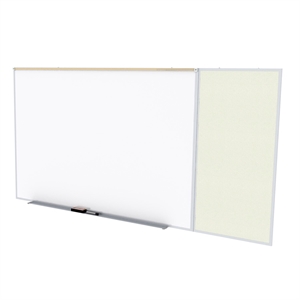 Pemberly Row Vinyl 4' x 16' Bulletin & Magnetic Whiteboard C-Set in Ivory
