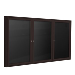 Pemberly Row Vinyl 48&quot x 96&quot 3 Door Enclosed Flannel Letterboard in Black