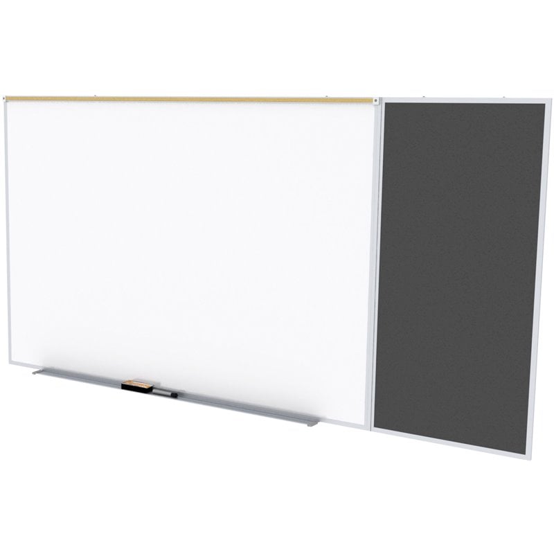 Pemberly Row 4' x 16' Rubber Bulletin & Magnetic Whiteboard C-Set in Black
