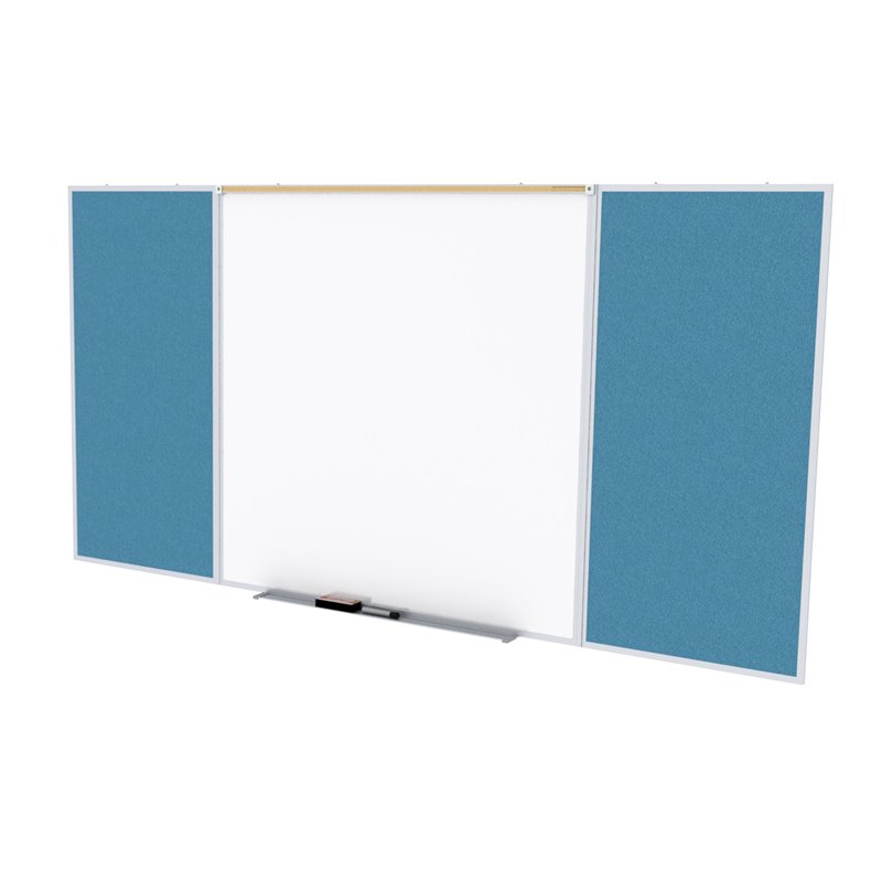 Pemberly Row Vinyl 4' x 16' Bulletin & Magnetic Whiteboard B-Set in Ocean Blue