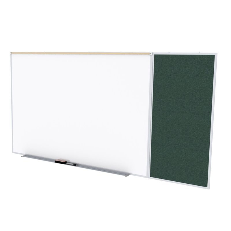 Pemberly Row Vinyl 4' x 16' Bulletin & Magnetic Whiteboard C-Set in Ebony Brown