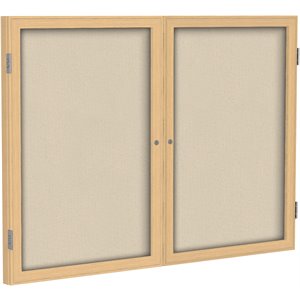 Pemberly Row Fabric 48&quot x 60&quot 2 Door Enclosed Bulletin Board in Beige