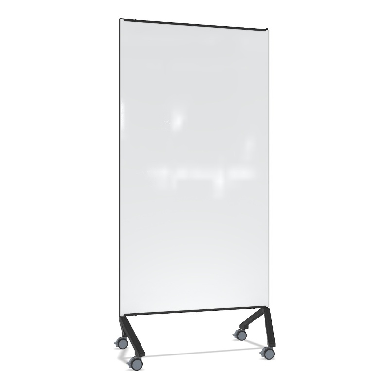 Pemberly Row Magnetic Mobile Glass Dry Erase Board White Black Frame 77x36