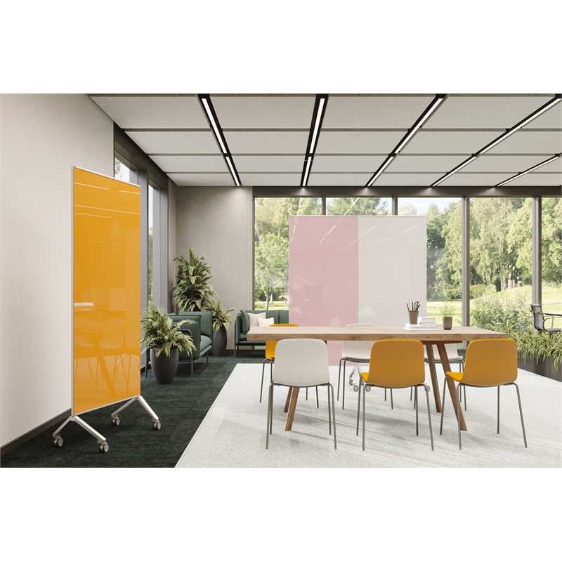 Pemberly Row Non-Magnetic Mobile Glassboard White Silver Frame 77x36