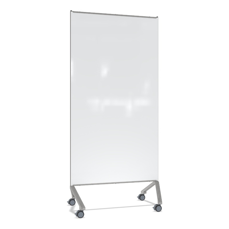 Pemberly Row Non-Magnetic Mobile Glassboard White Silver Frame 77x36