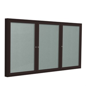 Pemberly Row Vinyl 36&quot x 72&quot 3 Door Enclosed Bulletin Board in Silver
