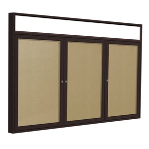 Pemberly Row Vinyl 48&quot x 96&quot 3 Door Enclosed Headliner Bulletin Board in Caramel
