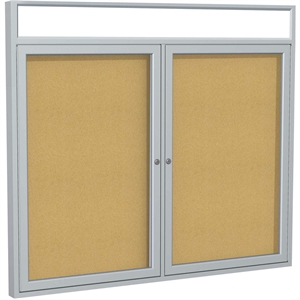 Pemberly Row 48&quotx60&quot 2-Door Silver Aluminum Header Bulletin Board - Natural Cork