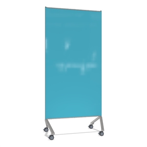 Pemberly Row Non-Magnetic Mobile Glassboard Blue Silver Frame 77x36