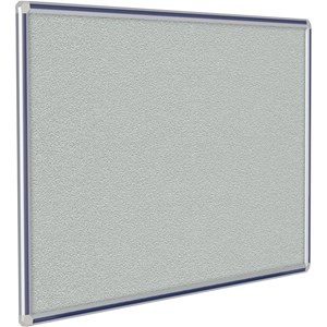 Pemberly Row Vinyl 4' x 10' Bulletin Board with Navy Blue Trim in Gray