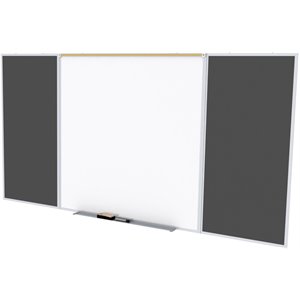 Pemberly Row Ceramic 4' x 16' Rubber Bulletin & Magnetic Whiteboard Set in Black