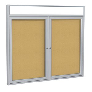 Pemberly Row Wood 36&quot x 48&quot 2 Door Enclosed Headliner Bulletin Board in Natural