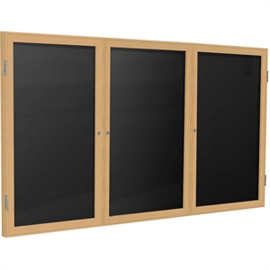 Pemberly Row Vinyl 48&quot x 96&quot 3 Door Enclosed Flannel Letterboard in Black
