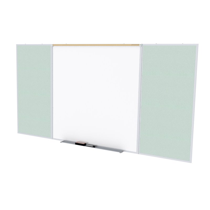 Pemberly Row Vinyl 4' x 12' Bulletin & Magnetic Whiteboard Set in Silver