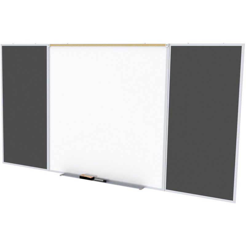 Pemberly Row Ceramic 4' x 10' Rubber Bulletin & Magnetic Whiteboard Set in Black