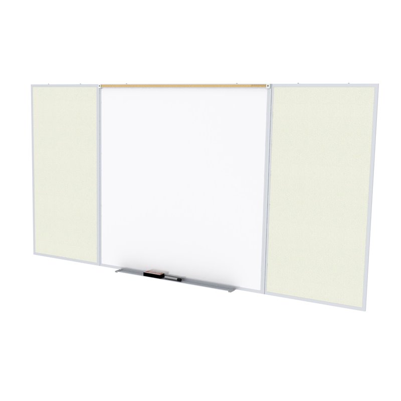 Pemberly Row Vinyl 4' x 16' Bulletin & Magnetic Whiteboard B-Set in Ivory
