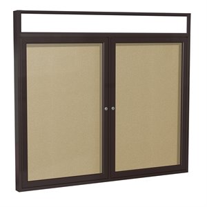 Pemberly Row Vinyl 36&quot x 60&quot 2 Door Enclosed Bulletin Board in Caramel
