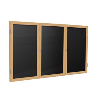 Pemberly Row Vinyl 48&quot x 72&quot 3 Door Enclosed Flannel Letterboard in Black