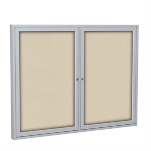 Pemberly Row Fabric 48&quot x 60&quot 2 Door Enclosed Bulletin Board in Beige