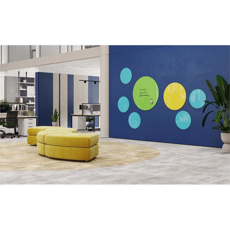 Pemberly Row Low Profile Circular Glass Dry Erase Board Non-Magnetic in Yellow