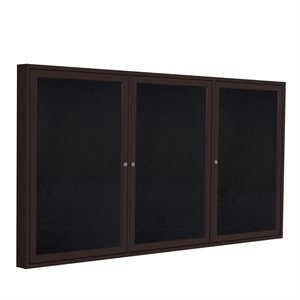 Pemberly Row 48&quot x 96&quot 3 Door Enclosed Rubber Bulletin Board in Black