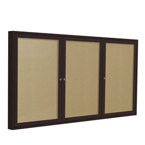 Pemberly Row Vinyl 48&quot x 72&quot 3 Door Enclosed Bulletin Board in Caramel