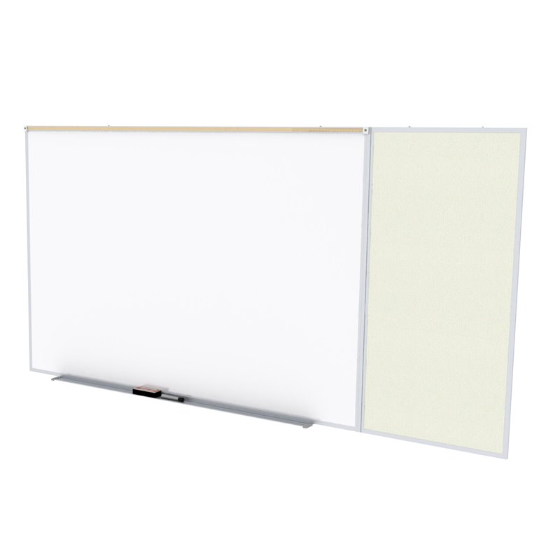 Pemberly Row Vinyl 4' x 10' Bulletin & Magnetic Whiteboard C-Set in Ivory