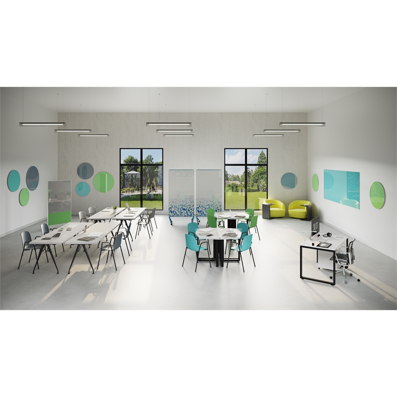 Pemberly Row Low Profile Circular Glass Dry Erase Board Magnetic in Blue