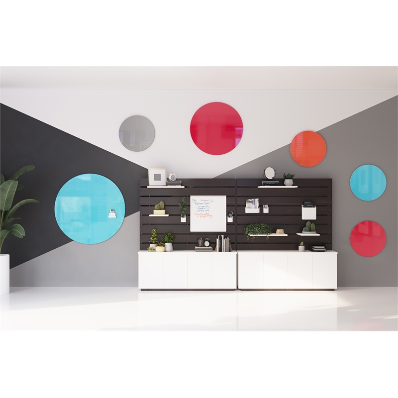 Pemberly Row Low Profile Circular Glass Dry Erase Board Non-Magnetic in Red