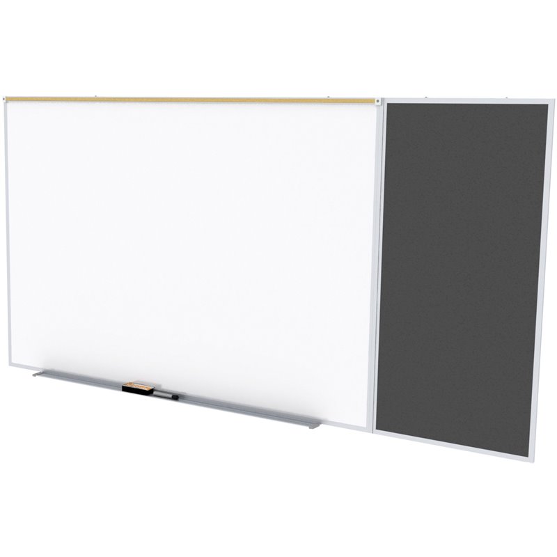 Pemberly Row 4' x 12' Rubber Bulletin & Magnetic Whiteboard C-Set in Black