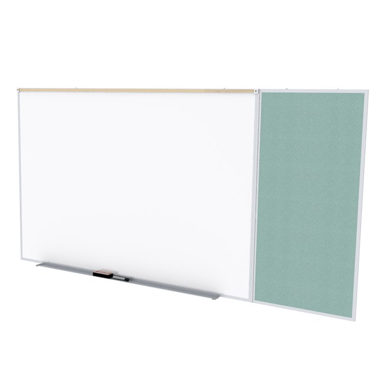 Pemberly Row Vinyl 4' x 12' Bulletin & Magnetic Whiteboard C-Set in Stone