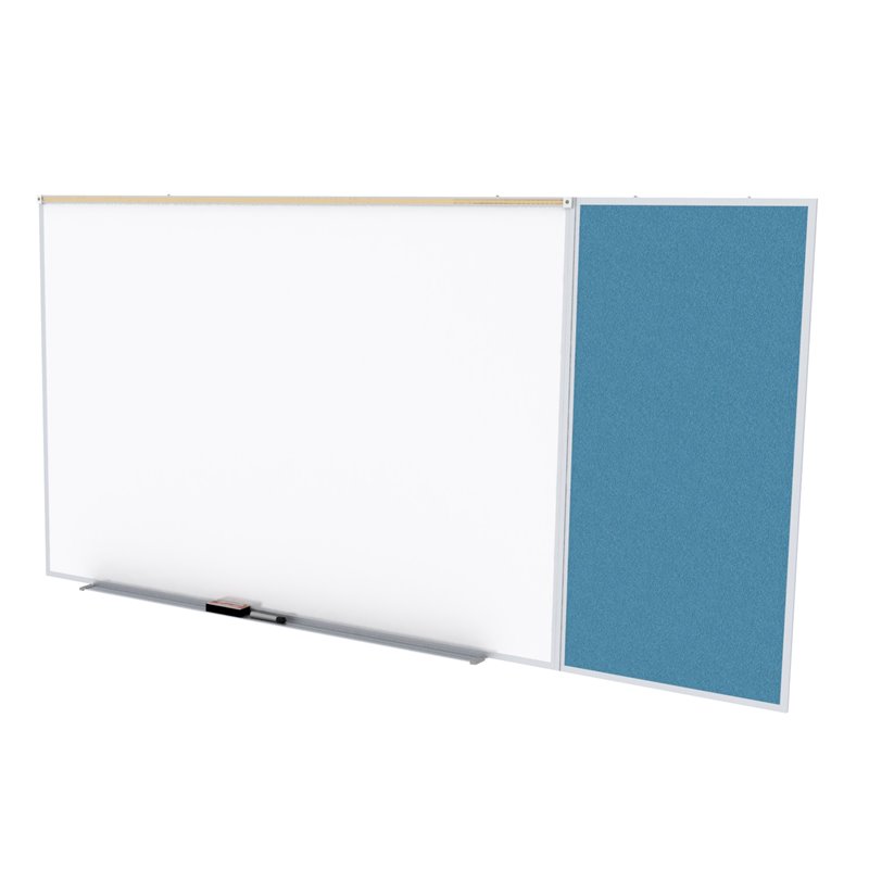 Pemberly Row Vinyl 4' x 16' Bulletin & Magnetic Whiteboard C-Set in Ocean Blue