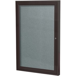 Pemberly Row Vinyl 24&quot x 18&quot 1 Door Enclosed Bulletin Board in Stone
