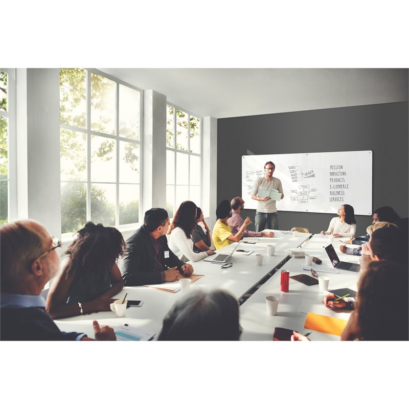 Pemberly Row Glass 4' x 8' Magnetic Board with Radius Corners in White Back