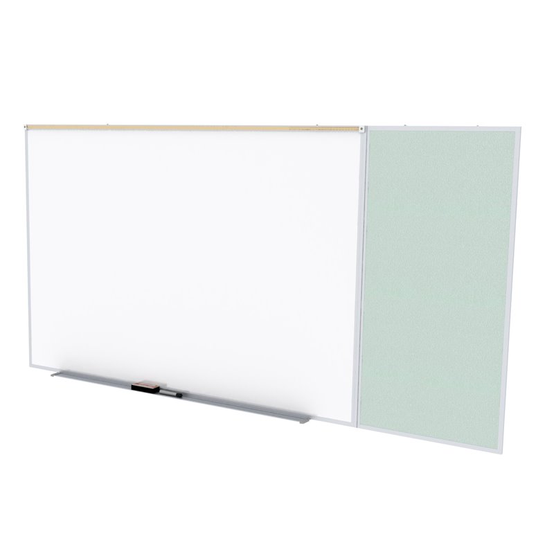 Pemberly Row Vinyl 4' x 16' Bulletin & Magnetic Whiteboard C-Set in Silver