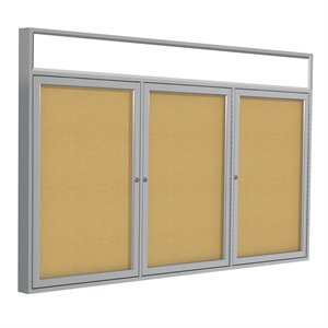 Pemberly Row Wood 48&quot x 96&quot 3 Door Enclosed Headliner Bulletin Board in Natural