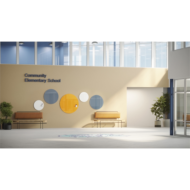 Pemberly Row Low Profile Circular Glass Dry Erase Board Non-Magnetic in White