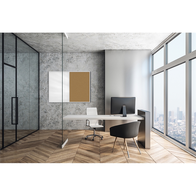 Pemberly Row Aluminum White Framed Markerboard and Cork Combo Board 2 x 3ft